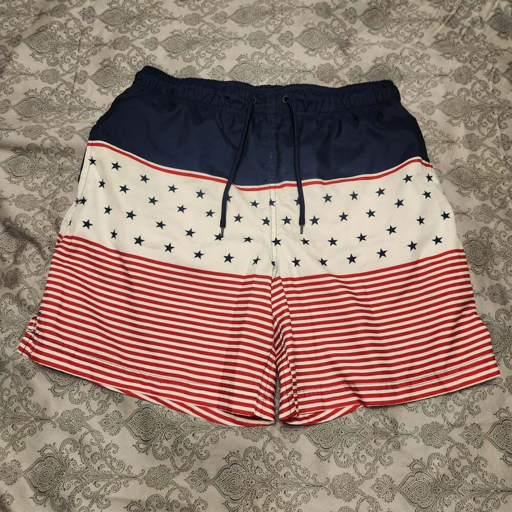 Mens USA Flag Stars and Stripes Patriotic Swim Trunks Medium 32-34